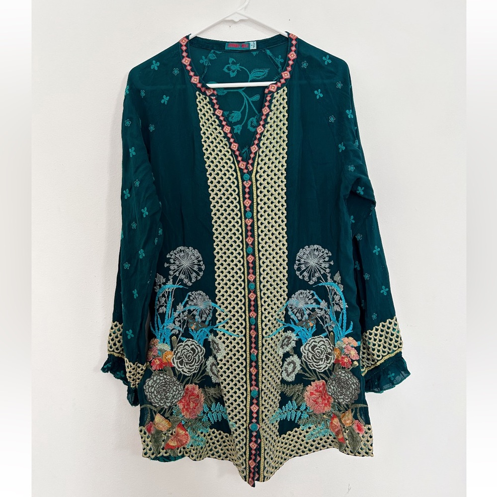 JOHNNY WAS BUTTERFLIES TUNIC BLOUSE EMBROIDERED